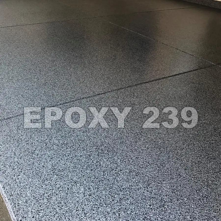 Glossy grey flake epoxy floor catching the light